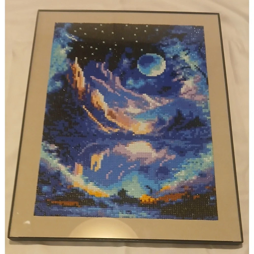 Homemade Diamond Art In New‎ 12x16 Frame, Night Reflection With Moon